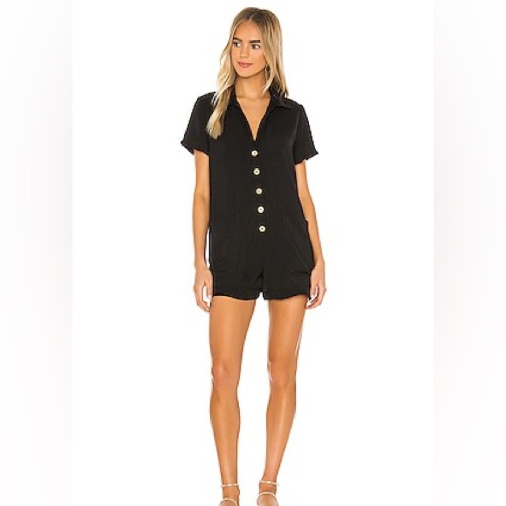 Black Button-Up Romper With Pockets - image 2
